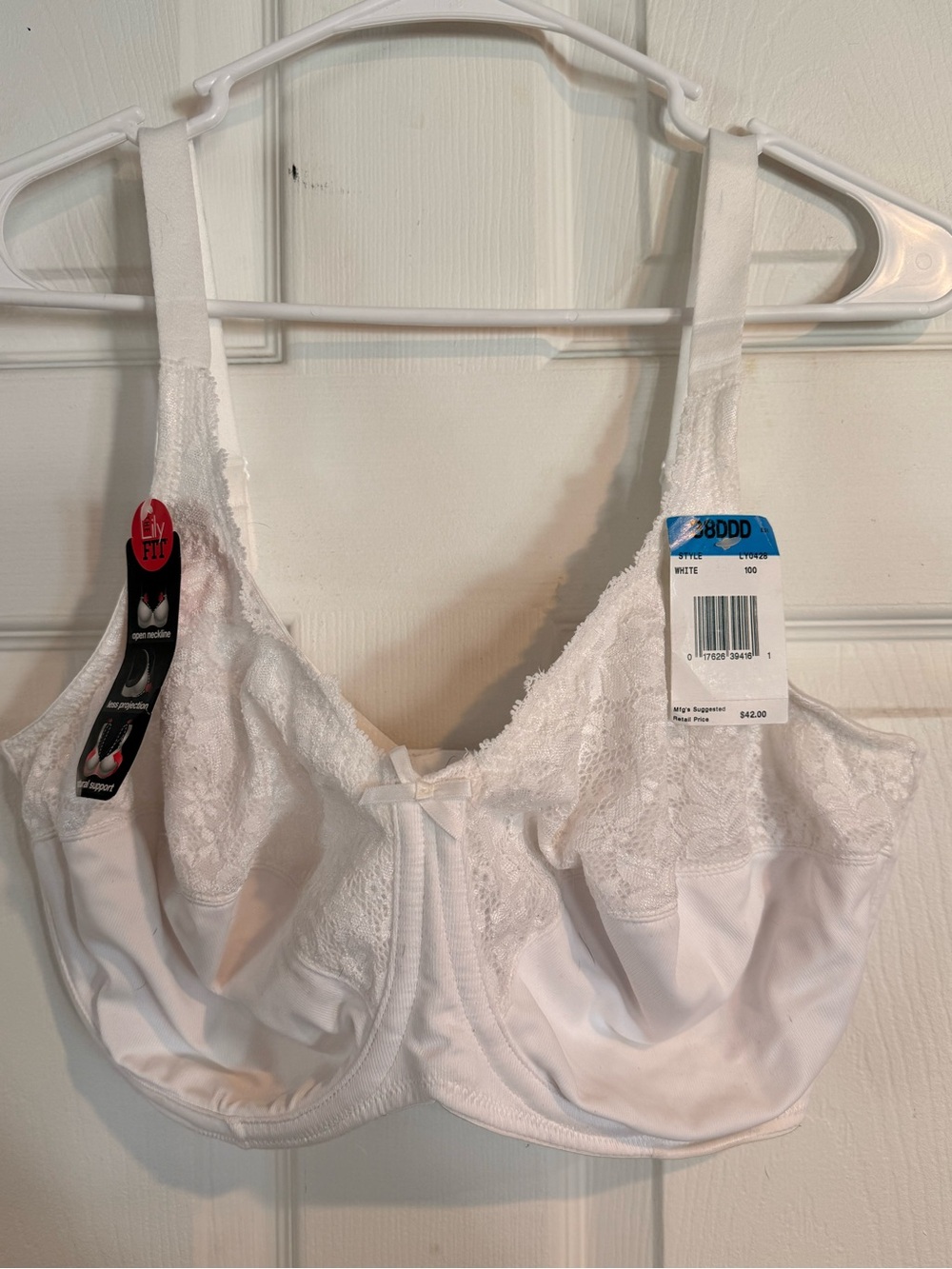 Lilyette White Lace Full-Coverage Underwire Bra - 38DDD